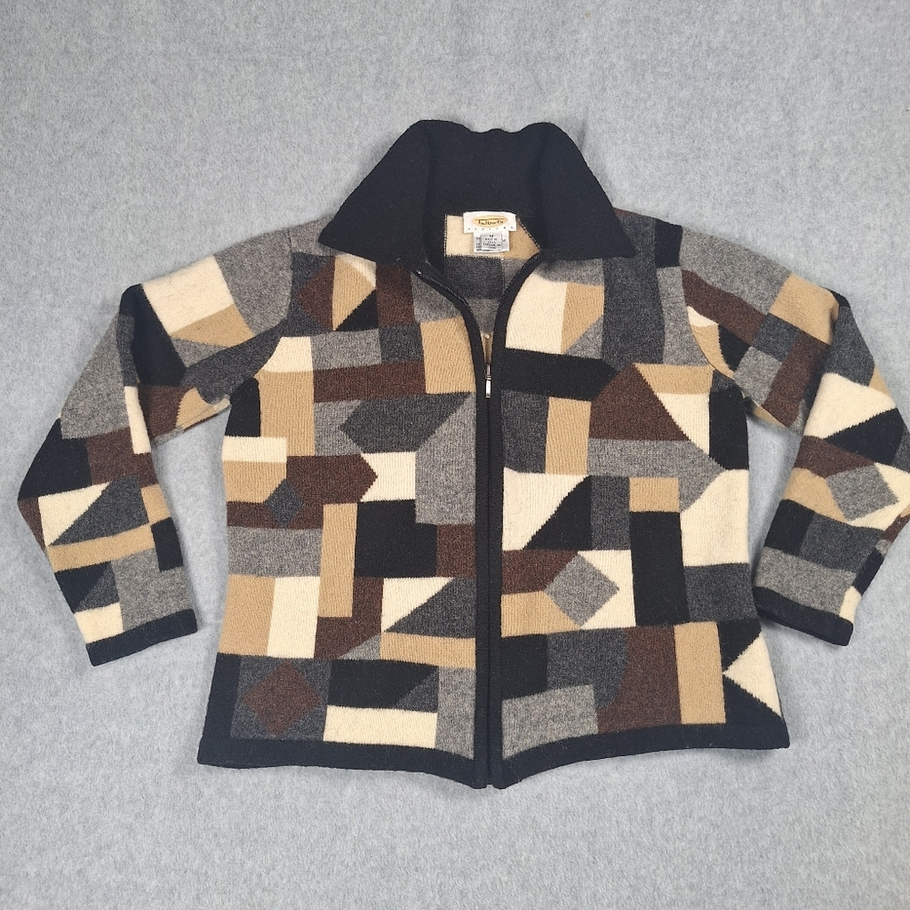 Talbots Geometric Full Zip Sweater Size PM